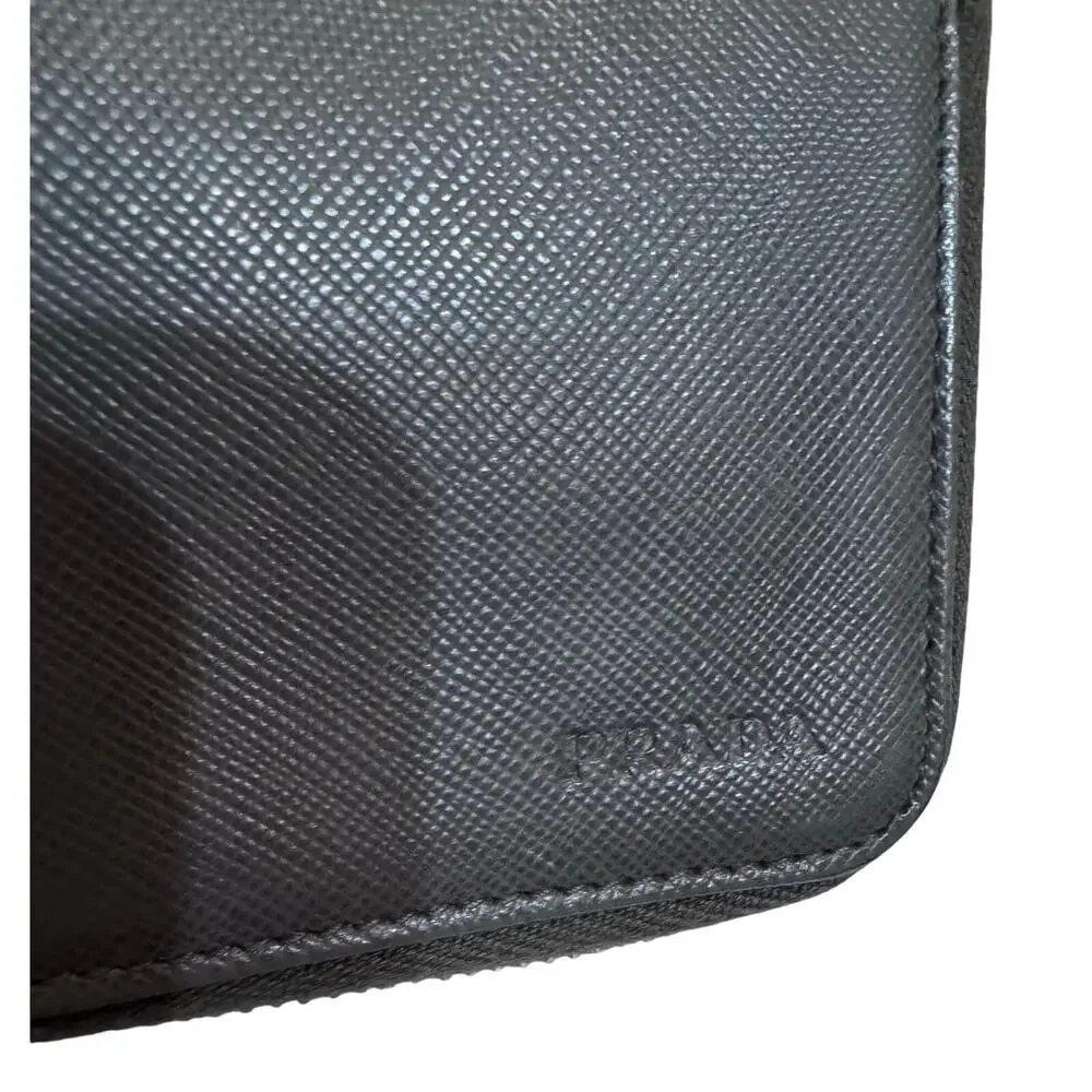 Auth Prada Grey Saffiano Leather Double Zip Travel Organizer Wallet Large - Picture 3 of 16